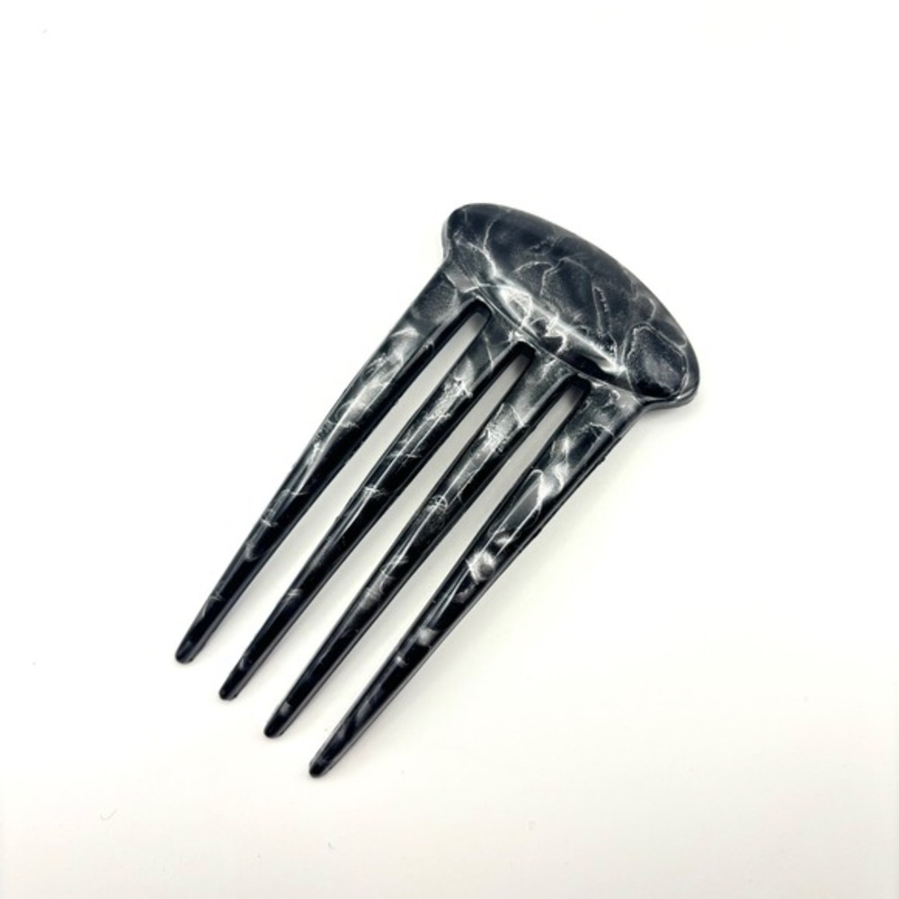 Vintage Black Silver Marbled Flecked Galaxy Oval Hair Side Comb Fork Accessory‎